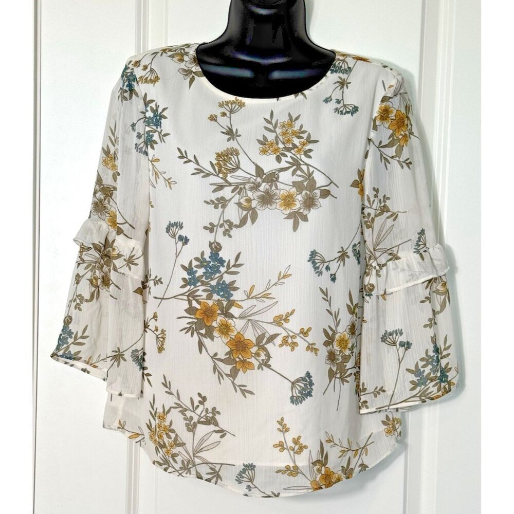 Banana Republic Floral Bell Sleeve Blouse Womens Small